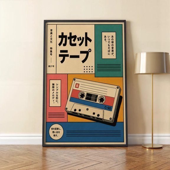 Retro Japanese 1970s Wall Art Vintage Japanese Cassette Tape Poster Retro Japanese Wall Arts Retro Japanese Ad Minimalistic Japanese Art