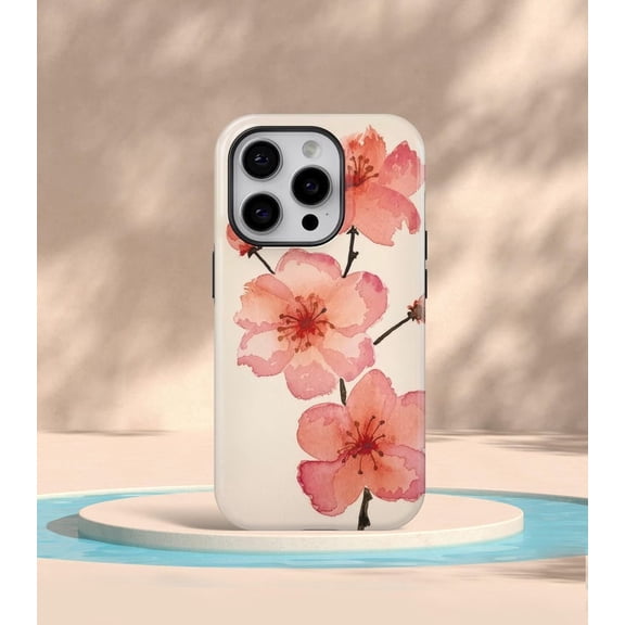 Retro Japanese Cherry Blossom Floral Art Protective Phone Case for iPhone 11–17 V15245