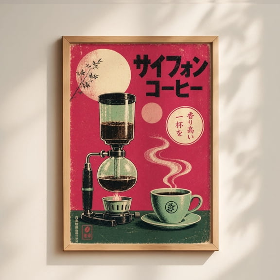 Retro Japanese Coffee Print, Mid Century Siphon Coffee Poster, Vintage Kitchen Wall Art , Poster Print Only