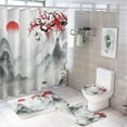 thumbnail image 1 of Retro Japanese Creative Bathroom Shower Curtain Set Watercolor Japan Landscape Samurai Bamboo Print Non Slip Waterproof Bath Mat Toilet Mat Rugs,72" W x 72" L, 1 of 8