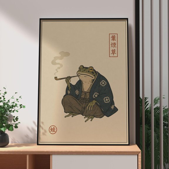 Retro Japanese Frog Pipe Ukiyo E Style Toad In Kimono Quirky Japan Wall Art Frog Matsumoto Frog Wall Art
