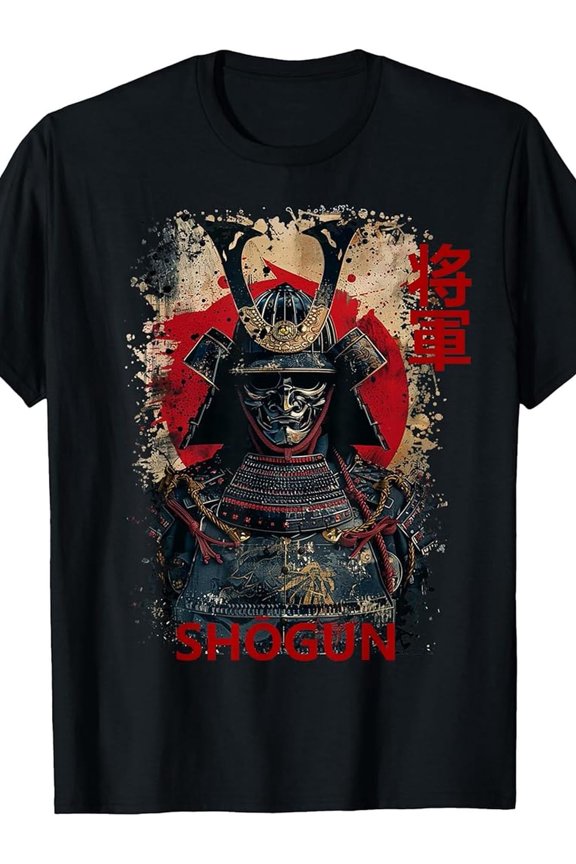 Retro Japanese Samurai Shogun Warrior Graphic Tee - Vintage Bushido Armor Red Sun Men's Unisex T-Shirt