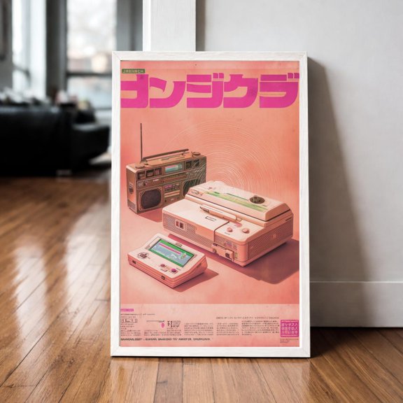 Retro Japanese Tech Wall Art Vintage Boombox Game Console Y2K Print Living Room Decor
