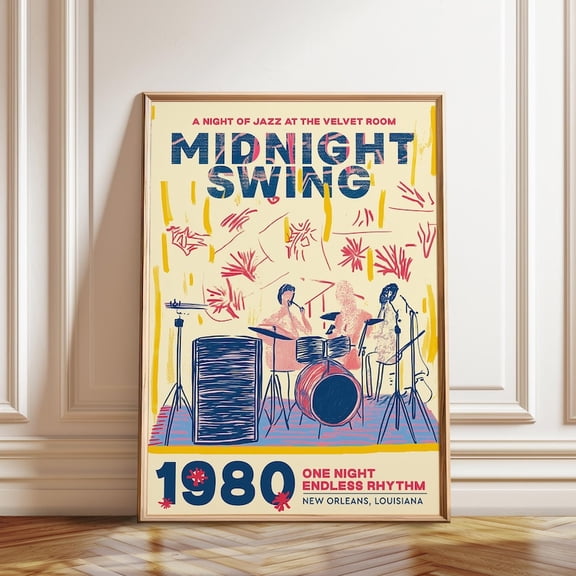 Retro Jazz Band 1980s New Orleans Wall Art Print, Unframed Paper Poster 8x10in