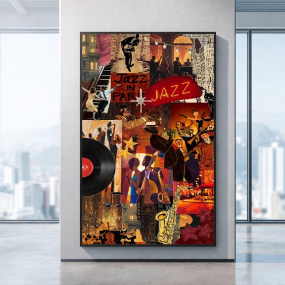 Retro Jazz Collage, Saxophone, Urban Art, Large, Oversized Poster, Poster Only