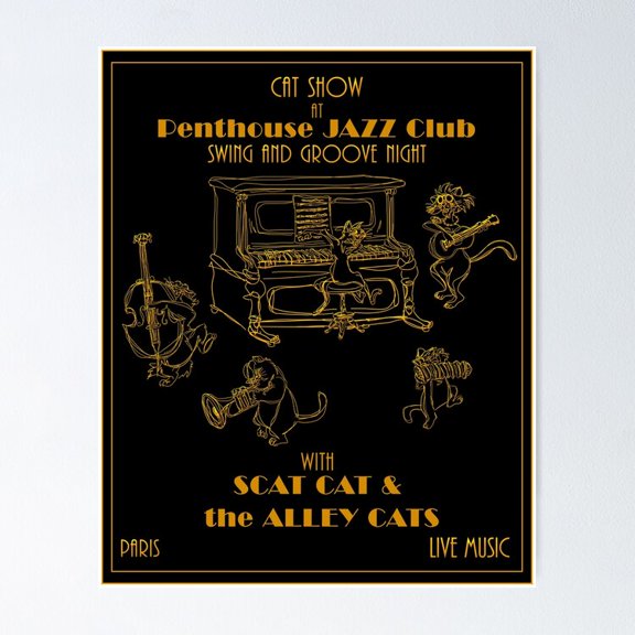 Retro Jazz Musicians Club Cat Show Instrumental Performance Music Wall Art, Unframed Poster