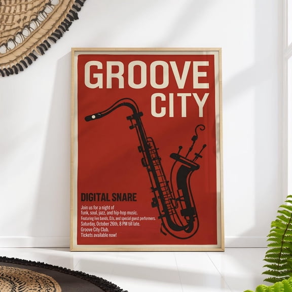 Retro Jazz Saxophone Gig Mid Century Music Wall Art, Unframed Paper Poster 8x10in