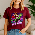 thumbnail image 1 of Retro Jesus Christian He Is Rizzin Shirt, Riding TRex Dinosaur Tee, 1 of 5