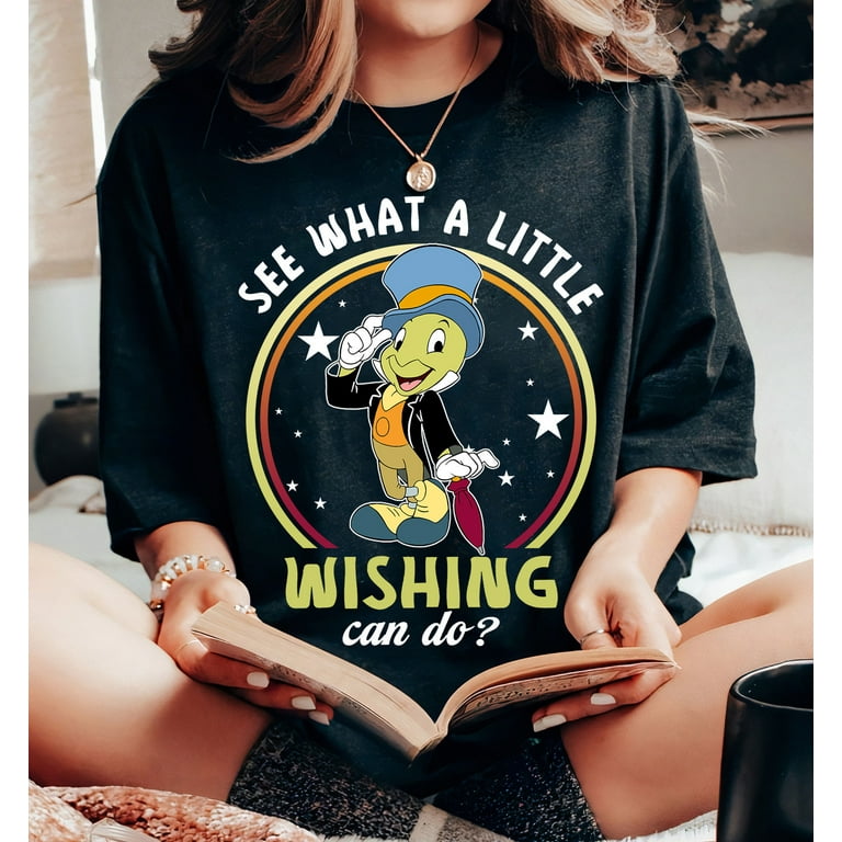 Retro Jiminy Cricket See What A Little Wishing Can Do Shirt Disney Pinocchio T shirt Disneyland Epcot Family Matching Tee Disneyworld Shirts Walmart