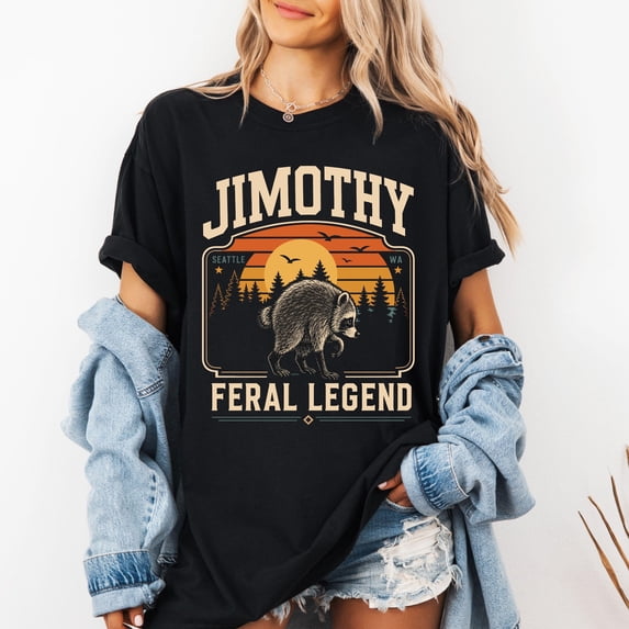 Retro Jimothy Raccoon Shirt, Funny Seattle Meme Legend, Feral Animal Tee Multicolor