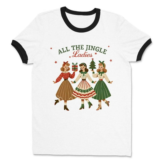 Retro Jingle Ladies Ringer Tee Shirt Unisex Large White/Black