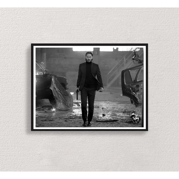 Retro John Wick, Keanu Reeves, Movie Wall Art, Black and White, Retro Wall Art, Vintage Movie, Unframed Poster Size 24x36