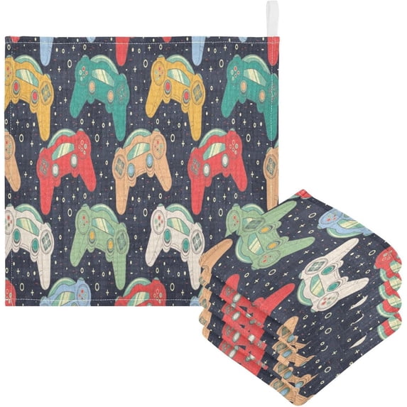 Retro Joysticks Pattern Baby Muslin Washcloths Soft Absorbent Face Towel, Video Game Controller Burp Cloths Cotton Bath Wipes 5 PCS Infant Wash Cloth for Newborn Boys Girls 12x12 inches
