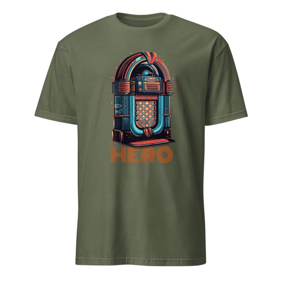 Retro Jukebox Hero Music Lover Vintage Style T-Shirt (Military Green, S)
