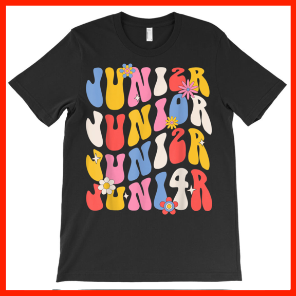 Retro Junior Year T-Shirt Groovy 70s Style Junior Class Shirt Funky Flowers & Stars Tee AH3881, Premium for Unisex - Extended Sizes Up to 5XL
