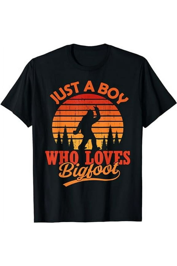 Retro Just A Boy Who Loves Bigfoot Boys Kids Sasquatch Funny T-Shirt