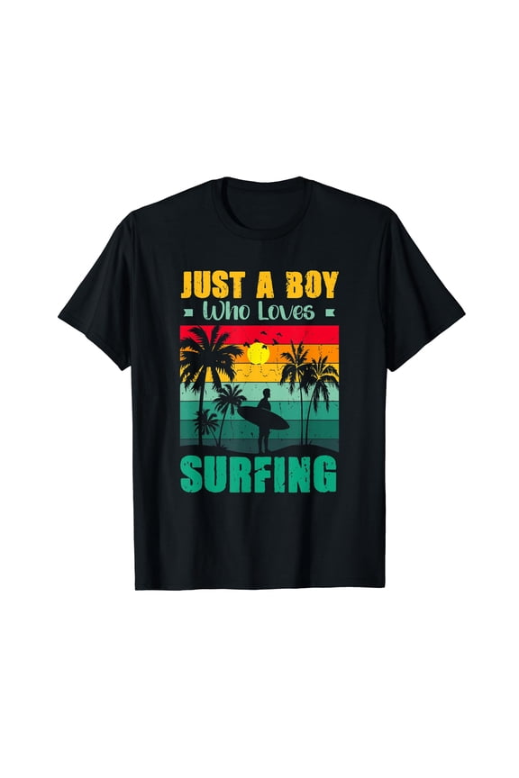 Retro Just A Boy Who Loves Surfing Vintage Surfer T-Shirt