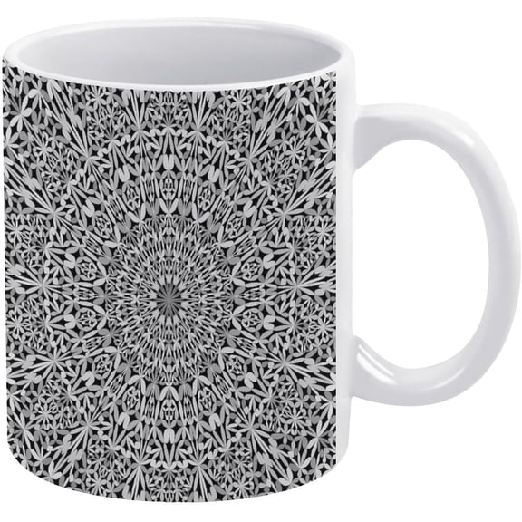 Retro Kaleidoscope Mandala Floral Flower Tribal Ethnic Motifs White Ceramic Cup, 11 Oz Tea Mug, Coffee Mug, Milk Mug, Juice Ceramic Cup for Home Offices Cafe Party Mom Father Daughter Son