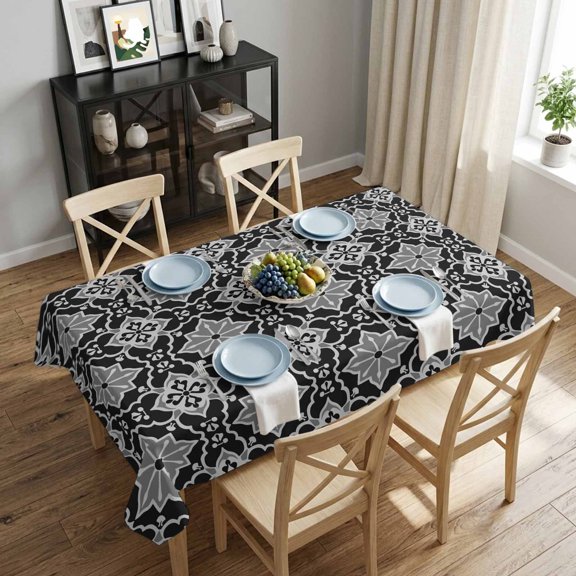 Retro Kaleidoscope Rectangle Tablecloth 52x70 Inch Black Argyle Pattern Waterproof Polyester Tablecloth for Dining Table, Washable Table Cover for Kitchen Dining Room Decoration,Stain Resistant