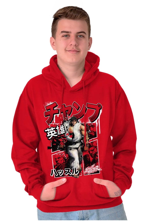 Retro Kanji Street Fighter Ryu Hoodie Hooded Sweatshirt Men Brisco Brands M