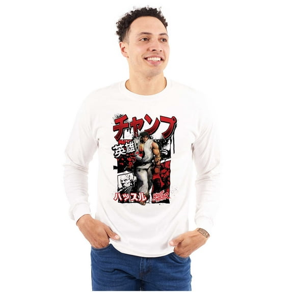 Retro Kanji Street Fighter Ryu Men's Long Sleeve Tee T Shirt Brisco Brands M