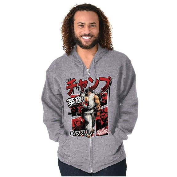 Retro Kanji Street Fighter Ryu Zip Hoodie Sweatshirt Men Brisco Brands X