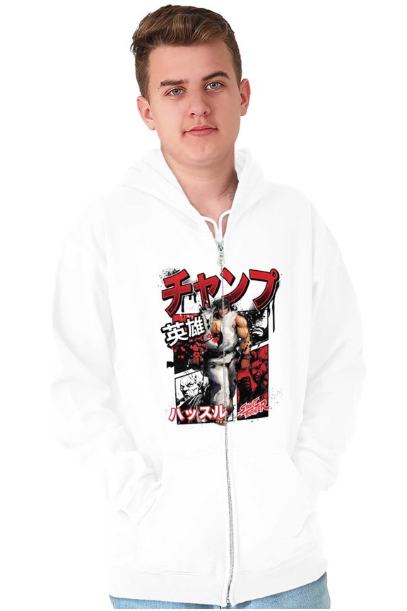 Retro Kanji Street Fighter Ryu Zip Hoodie Sweatshirt Men Brisco Brands X