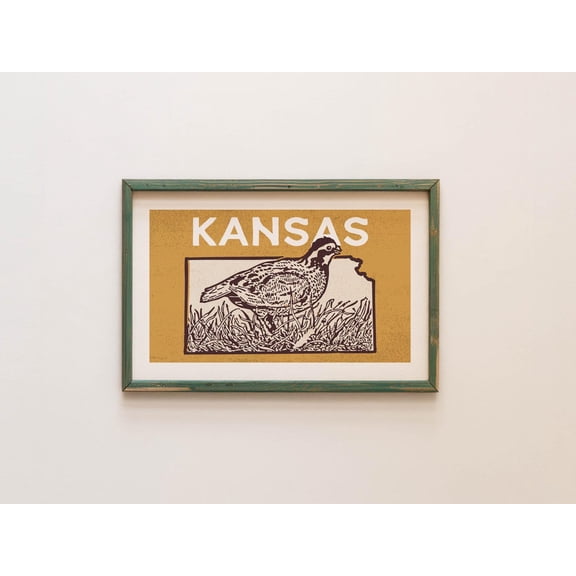 Retro Kansas Quail Print Kansas Art Wildlife Bird Hunting Poster Kansas Wall Art Retro State Wall Decor Outdoorsy Art Dad for Hunter, Stretched Canvas 8x10in