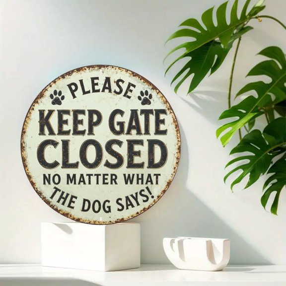 Retro Keep Gate Closed Round Metal Tin Sign For Home Bathroom Kitchen Wall Decor 8x8 Inch Round