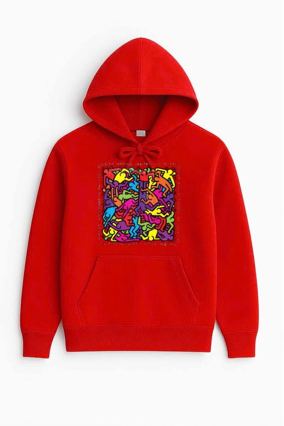 Retro Keith Haring Inspired 80s Street Art Colorful Creative Graphic Hoodie Shirt, up to size 5XL