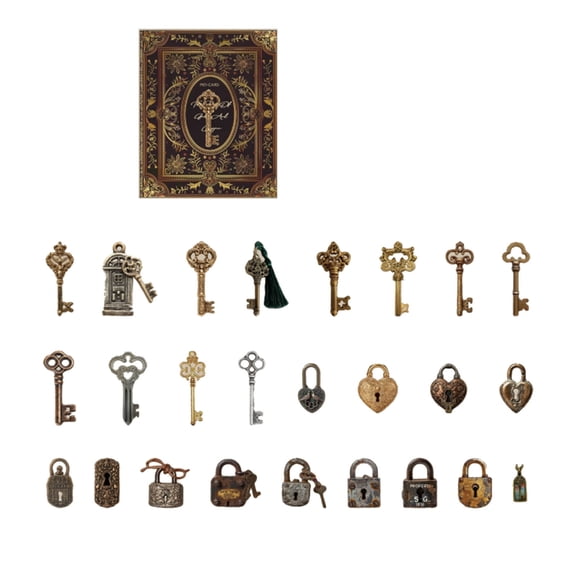 Retro Key Theme Scrapbooking Sticker Repositionable Adhesive Paper Sticker for Craft Notebook Journal Album Decoration