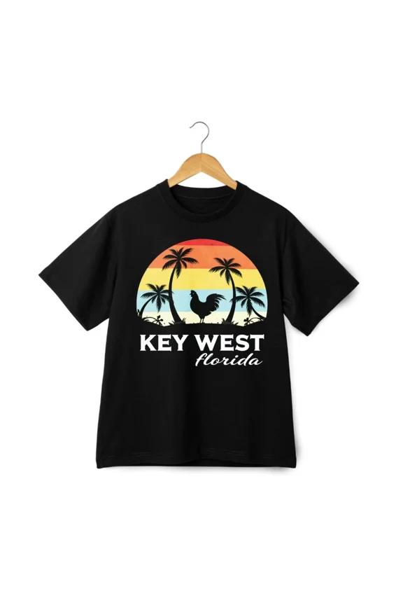 Retro Key West Florida Sunset Palm Tree Beach Graphic Unisex T-Shirt ,up to size 5XL