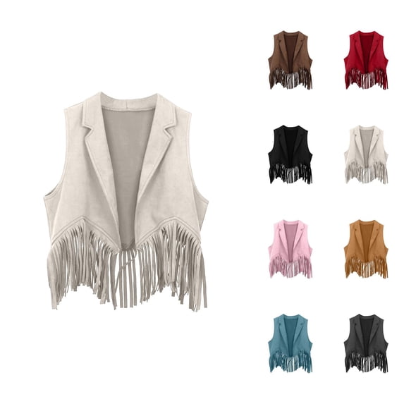 Retro Kids Cowboy Vest Sleeveless Collared Fringe Vest 70s Tops Hippie Jacket for Party 3-12 Years