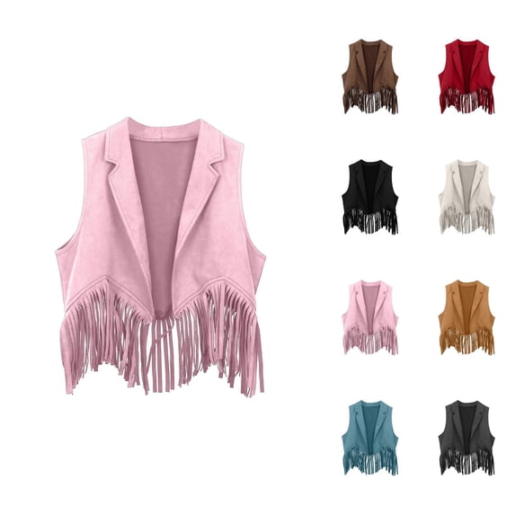 Retro Kids Cowboy Vest Sleeveless Collared Fringe Vest 70s Tops Hippie Jacket for Party 3-12 Years