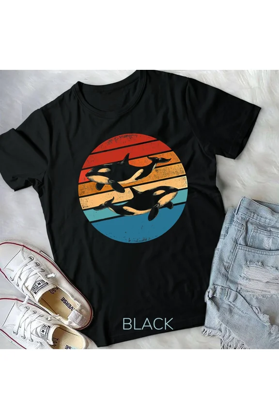 Retro Killer Whale, Simple and Cute Vintage Themed Animal Graphic Unisex T-Shirt