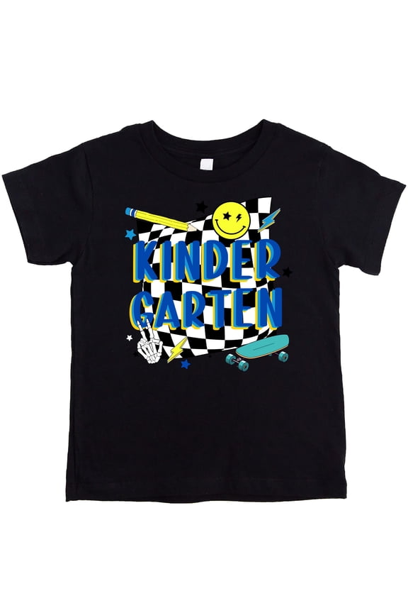 Retro Kindergarten Shirt for Boys First Day of School Skateboard T-Shirt for Kids Black Shirt 4T