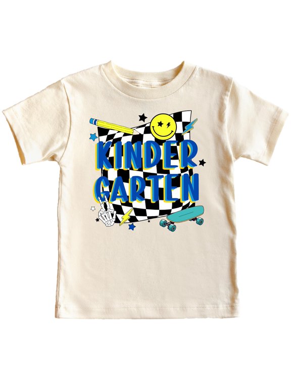 Retro Kindergarten Shirt for Boys First Day of School Skateboard T-Shirt for Kids Natural Shirt 5-6
