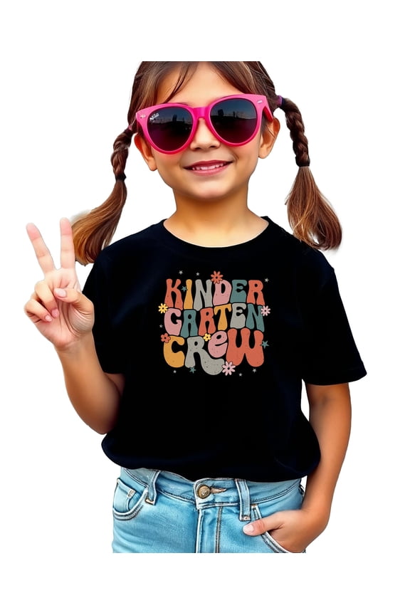 Retro Kindergarten Shirt for Toddlers, Youth and Women Cute Flower Trendy School Tee for Adults and Kids Black Shirt 5-6