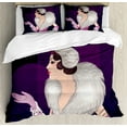 thumbnail image 1 of Retro King Size Duvet Cover Set, Vintage Portrait of Young Lady with Fluffy Fur and Pearls Fashion Glamor Pink Gloves, Decorative 3 Piece Bedding Set with 2 Pillow Shams, Multicolor, by Ambesonne, 1 of 3