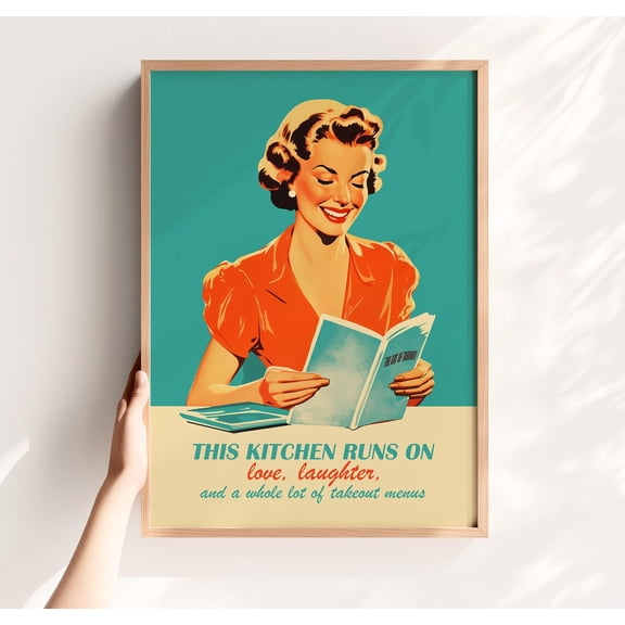 Retro Kitchen Cooking Quote Happy Housewife Wall Decoration, Unframed Canvas 8x10in