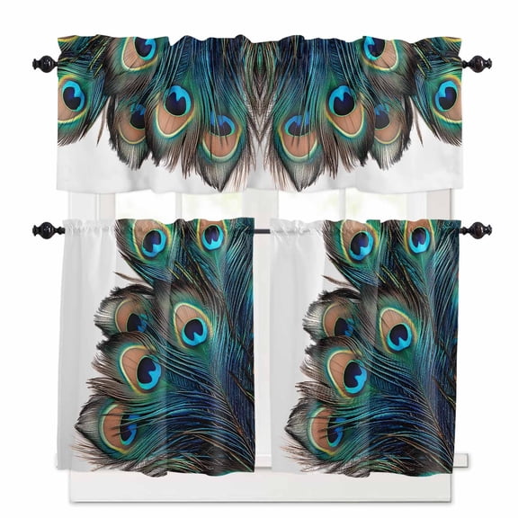 Retro Kitchen Curtains Valances and Tiers Set of 3, 36 Inch Length Tier Curtains and Valance Rod Pocket Valance Curtains Set for Kitchen Bathroom Small Windows