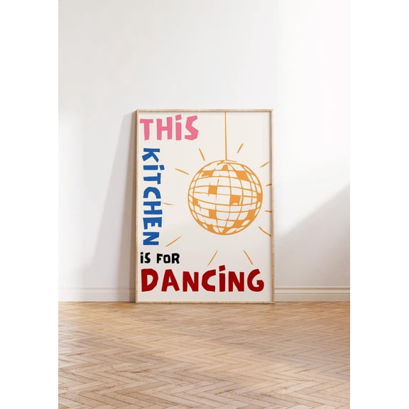Retro Kitchen Disco Ball Dancing Wall Art, Unframed Paper Print Size 8x12