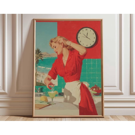 Retro Kitchen Lemon Vintage 1950s Housewife Wall Art Print, Unframed Paper Poster 8x10in