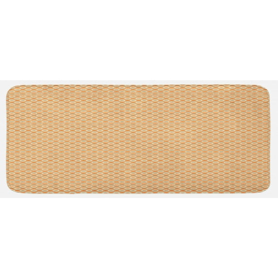 Retro Kitchen Mat, Continuous Orange Wavy Pattern with Elliptic Dots Curvy Symmetric Vintage Design, Plush Decorative Kitchen Mat with Non Slip Backing, 47" X 19", Orange Cream, by Ambesonne