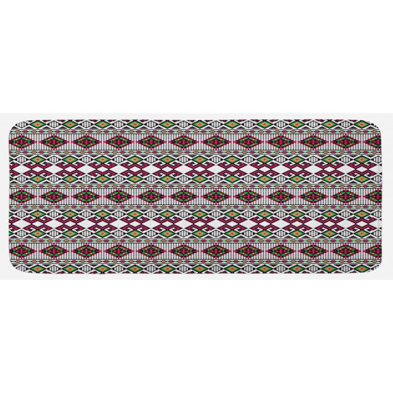 Retro Kitchen Mat, Illustration of Ukrainian Pattern Ornament Traditional Borders and Slovenian, Plush Decorative Kitchen Mat with Non Slip Backing, 47" X 19", Multicolor, by Ambesonne