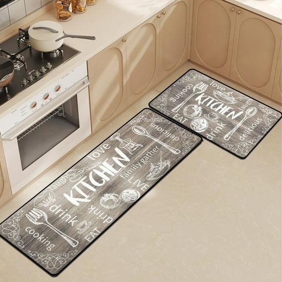Retro Kitchen Mat, Jute Woven Floor Rug With Knife Fork Design, Anti-Slip Non-Woven Backing, For Kitchen Living Room Bedroom, 40x60cm