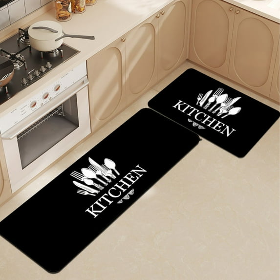 Retro Kitchen Mat, Jute Woven Floor Rug With Knife Fork Design, Anti-Slip Non-Woven Backing, For Kitchen Living Room Bedroom, 40x60cm