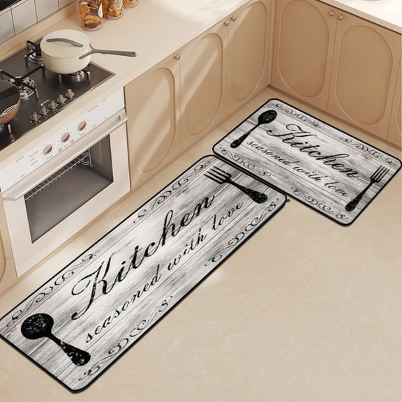 Retro Kitchen Mat, Jute Woven Floor Rug With Knife Fork Design, Anti-Slip Non-Woven Backing, For Kitchen Living Room Bedroom, 40x60cm