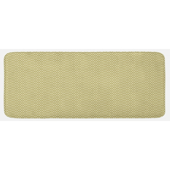 Retro Kitchen Mat, Vintage Style Nostalgic Diamond Line Pattern Symmetrical Geometric Tile Design, Plush Decorative Kitchen Mat with Non Slip Backing, 47" X 19", Yellow and Cream, by Ambesonne