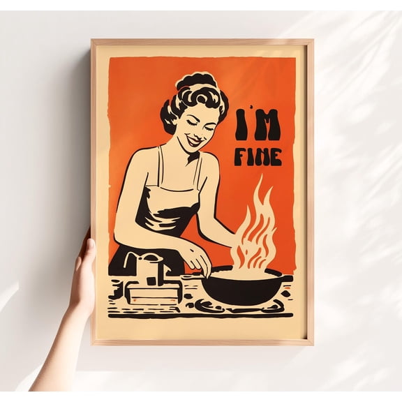 Retro Kitchen Mid-Century Housewife Wall Decoration, Stretched Canvas 16x20in